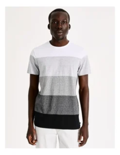 Sahara Block Stripe Tee Grey