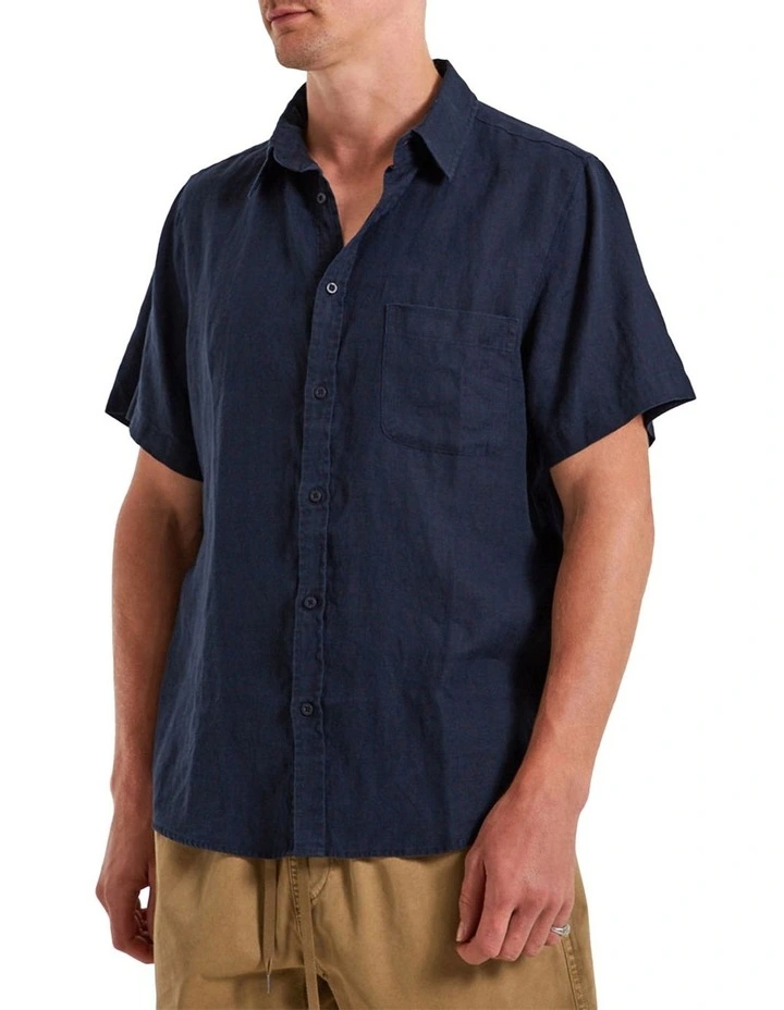 Linen Short Sleeve Shirt Navy 5 Linen Short Sleeve Shirt Navy - Image 3