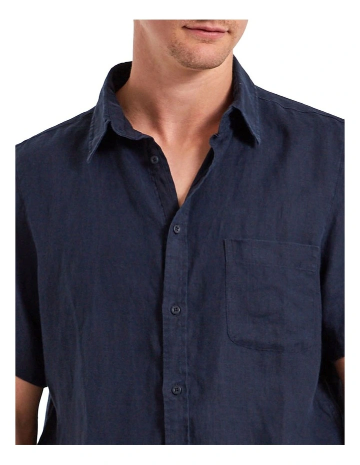 Linen Short Sleeve Shirt Navy 6 Linen Short Sleeve Shirt Navy - Image 4