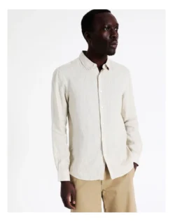 Bondi Linen Long Sleeve Relaxed Shirt In Oatmeal -Men's Fashion 780026140 4 2 720x928