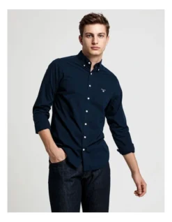 Gant The Broadcloth Long Sleeve Shirt In Navy