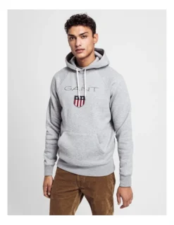 Gant Shield Sweat Hoodie In Grey Marle