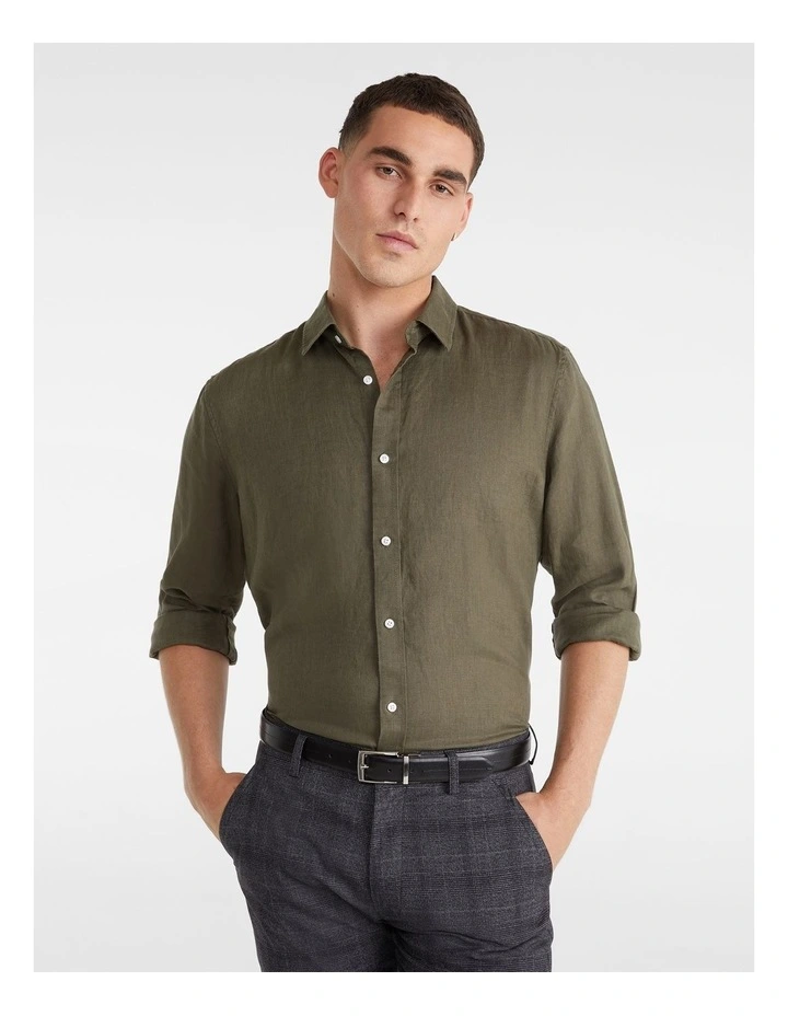 West Hampton Linen Long Sleeve Shirt In Khaki 3 West Hampton Linen Long Sleeve Shirt In Khaki