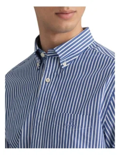 Gant The Broadcloth Stripe Long Sleeve Shirt In Blue -Men's Fashion 826587550 3 1 720x928