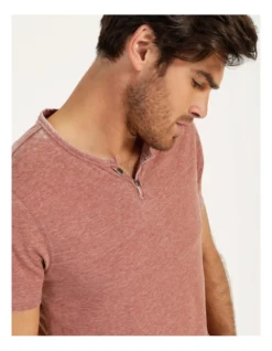 Hudson Short Sleeve Henley Red -Men's Fashion 835057000 5 720x928
