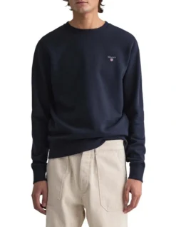 Gant Original Crew Neck Sweat Top In Navy