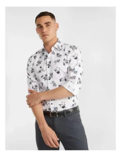 Photographic Floral Slim Shirt In White