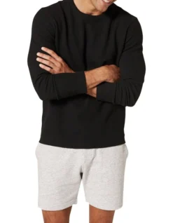 Waffle Knit Sweat Top Black