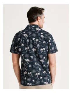 Breezy Palms Print Short Sleeve Shirt In Navy -Men's Fashion 857824300 7 1 720x928