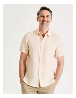 Kristofferson Linen Pin Stripe Short Sleeve Shirt In Yellow -Men's Fashion 857824570 2 1 720x928