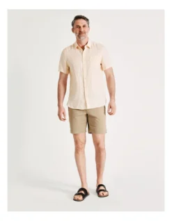 Kristofferson Linen Pin Stripe Short Sleeve Shirt In Yellow -Men's Fashion 857824570 6 1 720x928