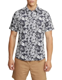 Oxford Leyton Printed Short Sleeve Relax Fit Shirt Navy