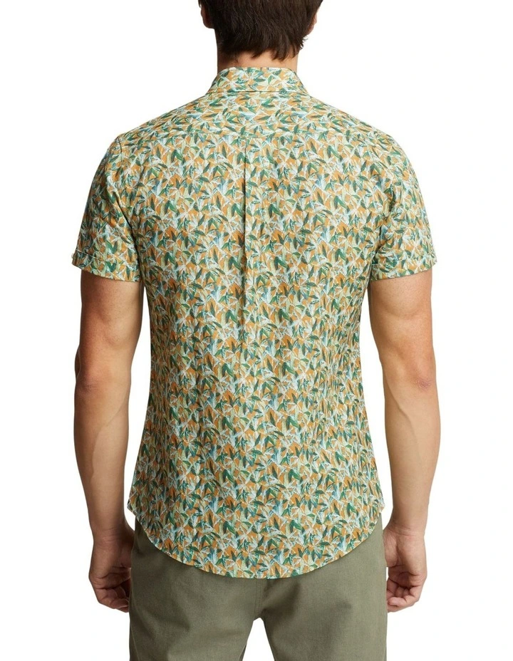 Oxford Tottenham Linen Cotton Print Short Sleeve Shirt Orange/Green 5 Oxford Tottenham Linen Cotton Print Short Sleeve Shirt Orange/Green - Image 3