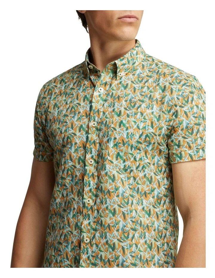 Oxford Tottenham Linen Cotton Print Short Sleeve Shirt Orange/Green 6 Oxford Tottenham Linen Cotton Print Short Sleeve Shirt Orange/Green - Image 4