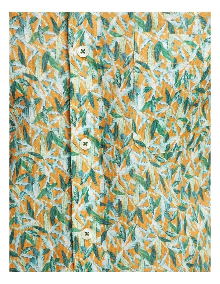 Oxford Tottenham Linen Cotton Print Short Sleeve Shirt Orange/Green 8 Oxford Tottenham Linen Cotton Print Short Sleeve Shirt Orange/Green - Image 6