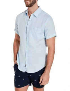 Short Sleeve Sky Blue Linen Shirt -Men's Fashion 869608180 2 720x928