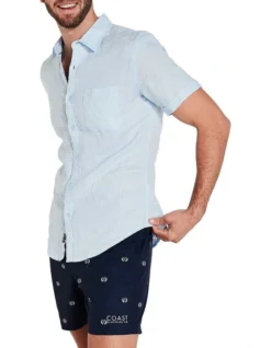 Short Sleeve Sky Blue Linen Shirt -Men's Fashion 869608180 3 720x928