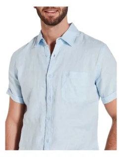 Short Sleeve Sky Blue Linen Shirt -Men's Fashion 869608180 5 720x928