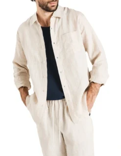 Long Sleeve Linen Shirt In Sand