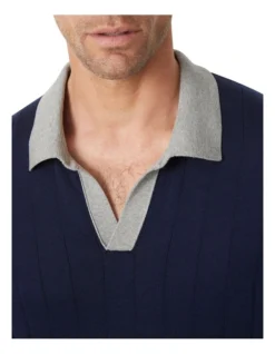 Fitzroy Flat Rib Knit Polo Navy -Men's Fashion 872457940 872438320 3 720x928