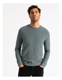 Demarchi Long Sleeve Waffle Crew Tee Blue -Men's Fashion 878716540 5 720x928