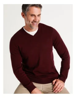 Australian Merino V-Neck Knit In Burgundy -Men's Fashion 879843070 3 720x928