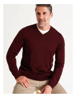Australian Merino V-Neck Knit In Burgundy -Men's Fashion 879843070 7 720x928