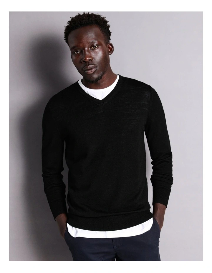 Australian Merino V-Neck Knit In Black 4 Australian Merino V-Neck Knit In Black - Image 2