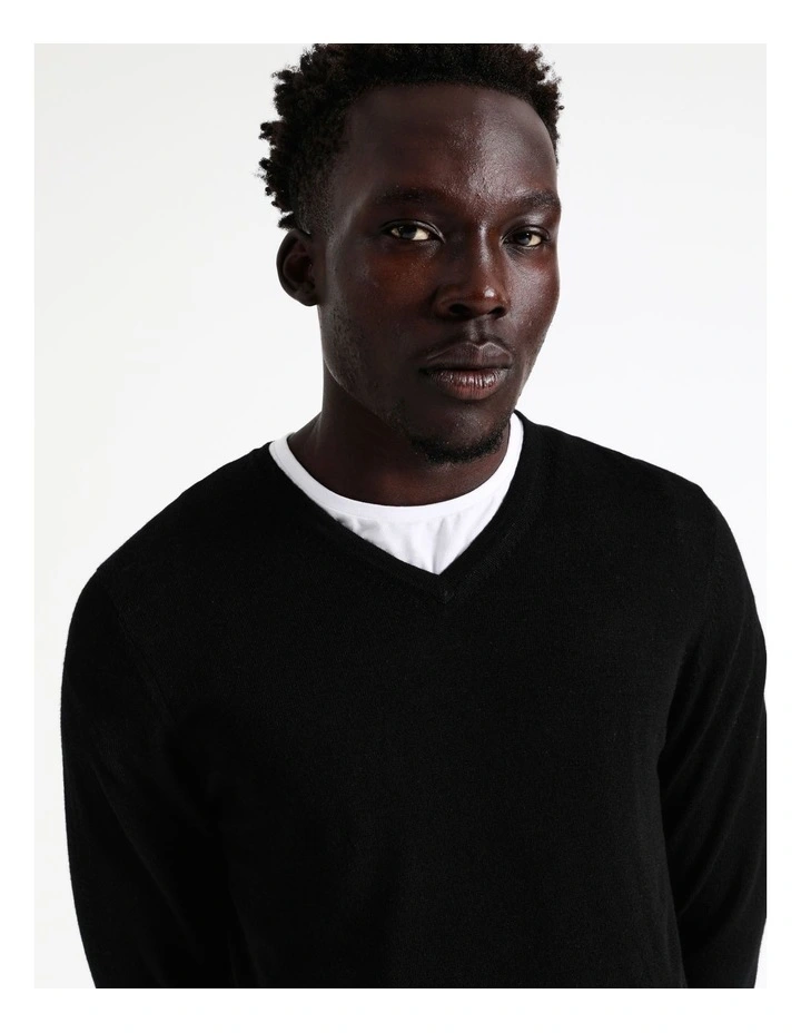 Australian Merino V-Neck Knit In Black 6 Australian Merino V-Neck Knit In Black - Image 4