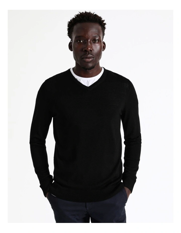 Australian Merino V-Neck Knit In Black 7 Australian Merino V-Neck Knit In Black - Image 5