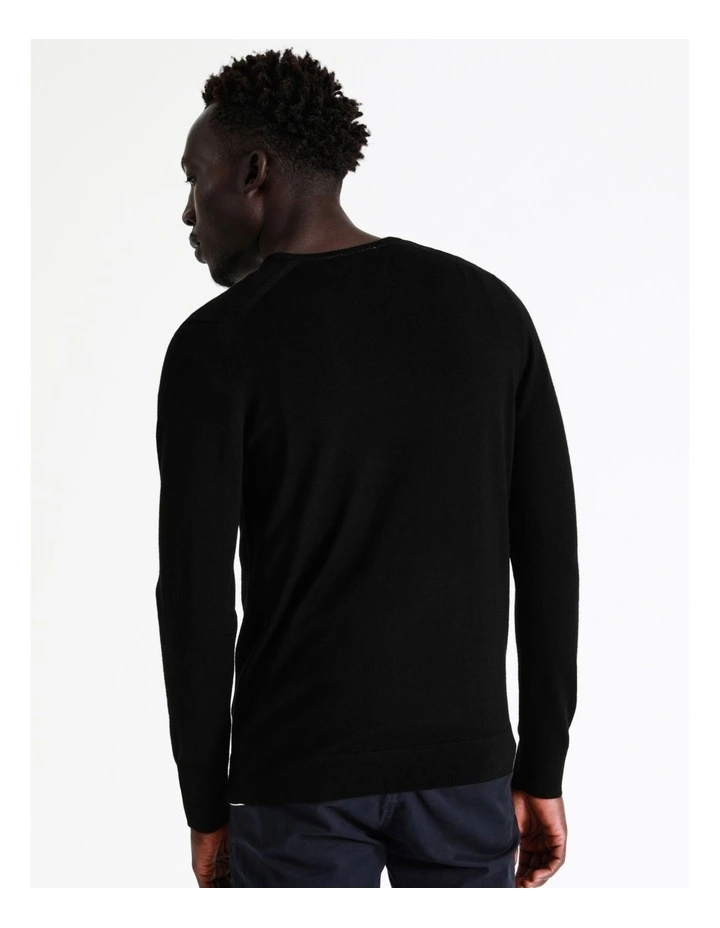 Australian Merino V-Neck Knit In Black 8 Australian Merino V-Neck Knit In Black - Image 6
