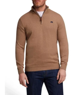 Signature Quarter Zip Knit Brown