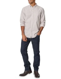 Jude Long Sleeve Stripe Shirt Chocolate -Men's Fashion 890978680 3 720x928