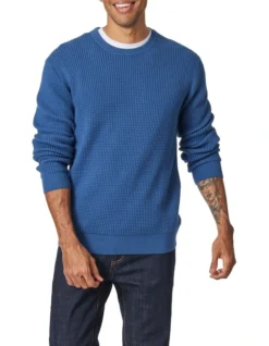 Lachlan Textured Cotton Crew Steel Blue