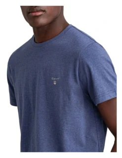 Gant Solid Short Sleeve T-Shirt In Blue Melan -Men's Fashion 892426510 3 720x928