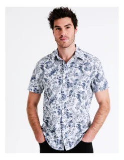 Kalanchoe Floral Print Short Sleeve Shirt In White