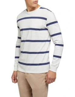 Oxford Rugby Stripe Long Sleeve T-Shirt Ecru/Blue -Men's Fashion 905319460 2 720x928