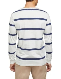 Oxford Rugby Stripe Long Sleeve T-Shirt Ecru/Blue -Men's Fashion 905319460 3 720x928