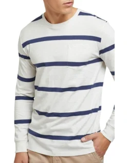 Oxford Rugby Stripe Long Sleeve T-Shirt Ecru/Blue -Men's Fashion 905319460 4 720x928