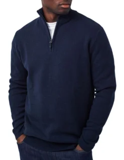 The Lakewood Zip Neck Knit Dark Navy Melange