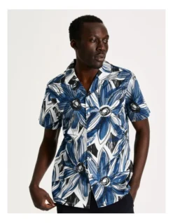 Vanuatu Floral Print Short Sleeve Relaxed Shirt In Navy -Men's Fashion 909998290 4 720x928