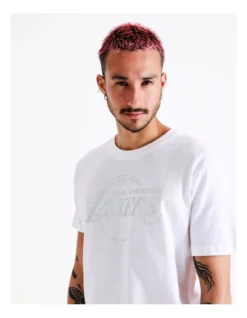 Glendale Foil Wordmark Tee Los Angeles Lakers In White