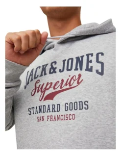 Jack & Jones Logo Sweat Hoodie Jumper In Light Grey Melange -Men's Fashion 913650940 5 1 720x928