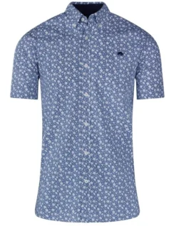 Blossom Print Poplin Short Sleeve Shirt In Blue -Men's Fashion 916060690 3 720x928