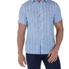 Multi Stripe Linen Cotton Short Sleeve Shirt In Blue -Men's Fashion 916061770 1 720x928