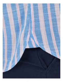 Multi Stripe Linen Cotton Short Sleeve Shirt In Blue -Men's Fashion 916061770 5 720x928