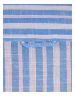 Multi Stripe Linen Cotton Short Sleeve Shirt In Blue -Men's Fashion 916061770 6 720x928