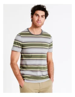Nimbin Stripe Short Sleeve Tee In Khaki