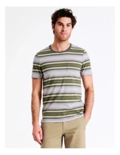 Nimbin Stripe Short Sleeve Tee In Khaki -Men's Fashion 917303230 6 720x928