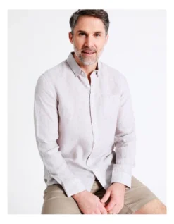 Bodega Linen Button Down Long Sleeve Shirt In Natural